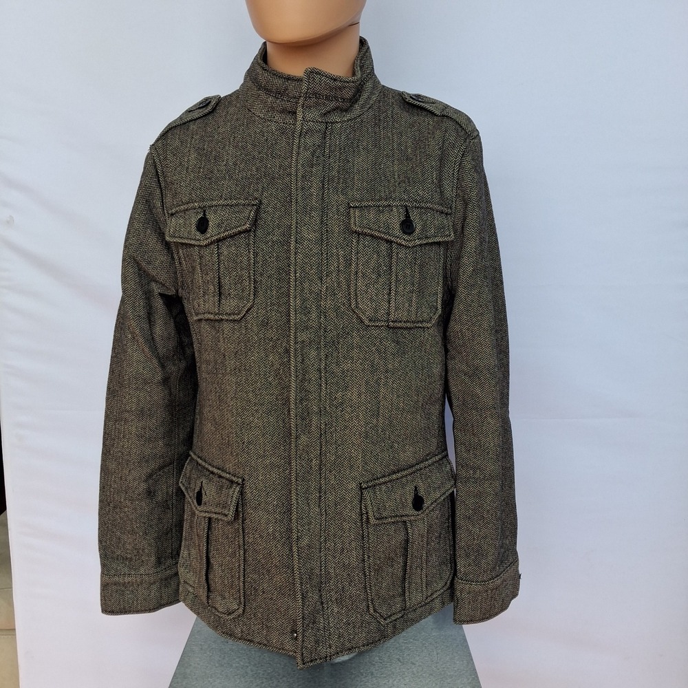 Mens RW&Co. Military Field Jacket Mock Neck Four Pocket Coat